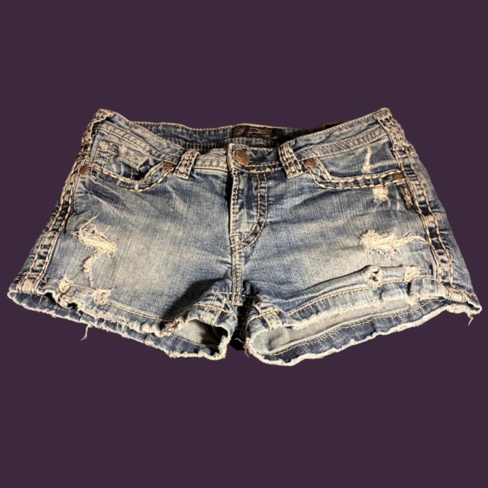 Silver Jeans Co. Aiko Mid Distressed Denim Shorts Women’s W31/L3 - Picture 7 of 10